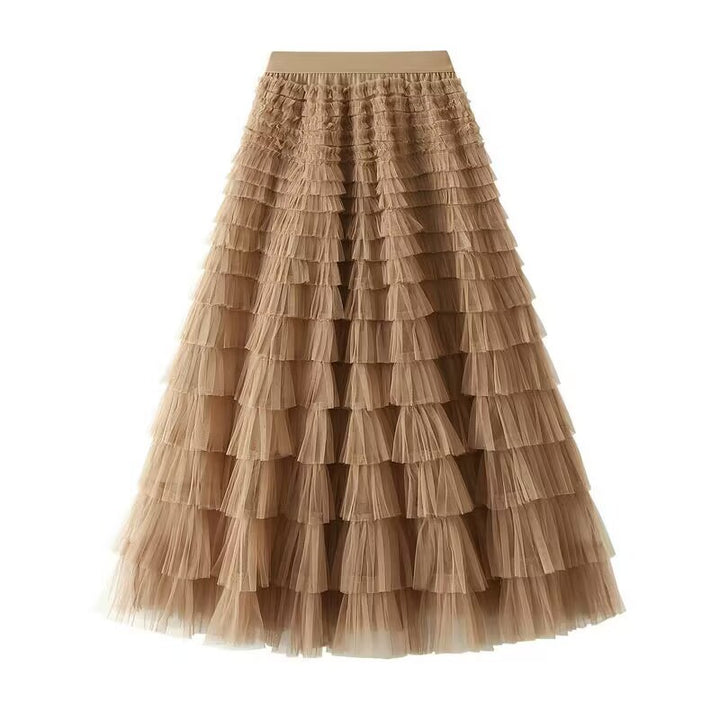 Women's layered tulle midi skirt with elastic waistband and ruffles Mune Fashion