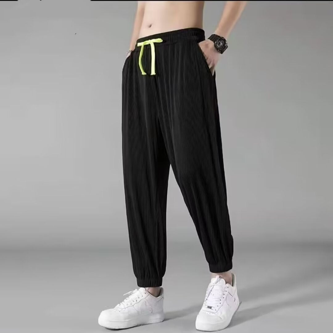 Men's Relaxed Casual Pants with Elastic Waistband and Fashionable Stripe Mune Fashion