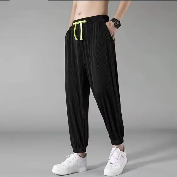 Men's Relaxed Casual Pants with Elastic Waistband and Fashionable Stripe Mune Fashion
