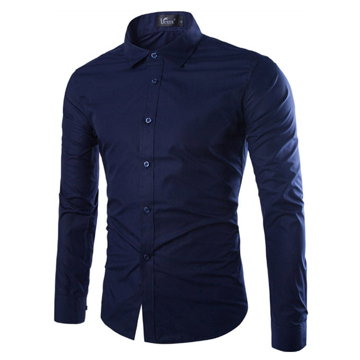 Men's tailored long sleeve business shirt with Kent collar stretch cotton blend and rounded hem Mune Fashion