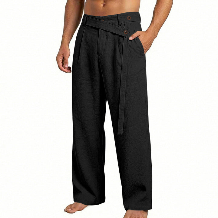 Men's wide linen pants with wrap waistband, high waist and casual leg Mune Fashion