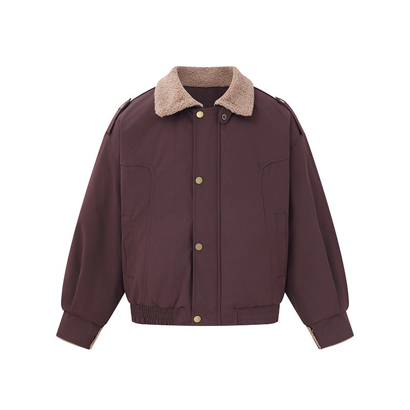 Women's short-cut boxy blouson with teddy collar and shoulder tabs Mune Fashion