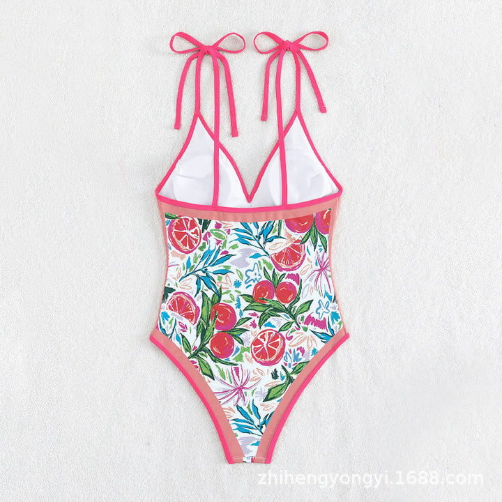 Women's One Piece Swimsuit with Fruity Pattern and Adjustable Straps Mune Fashion