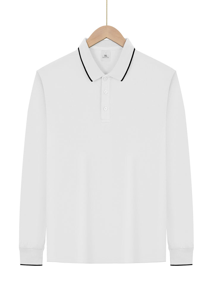 Men's Long Sleeve Pique Polo with Contrasting Collar and Cuffs Mune Fashion
