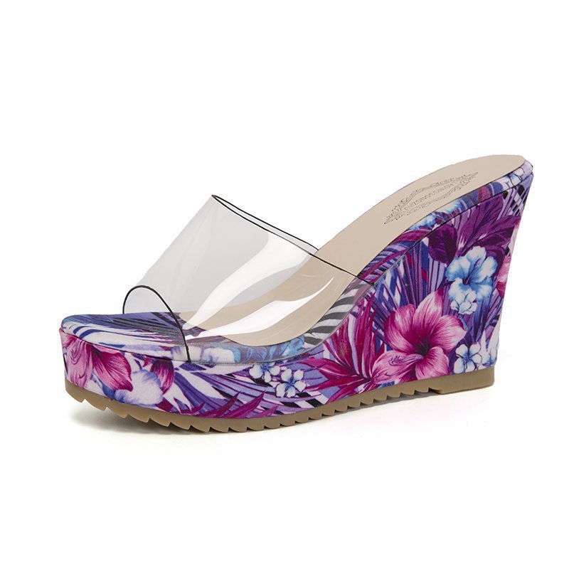 Women's Nan PVC Belts Wedge Sandals with Floral Printed Wedge Sole and Ergonomic Comfort Footbed Mune Fashion