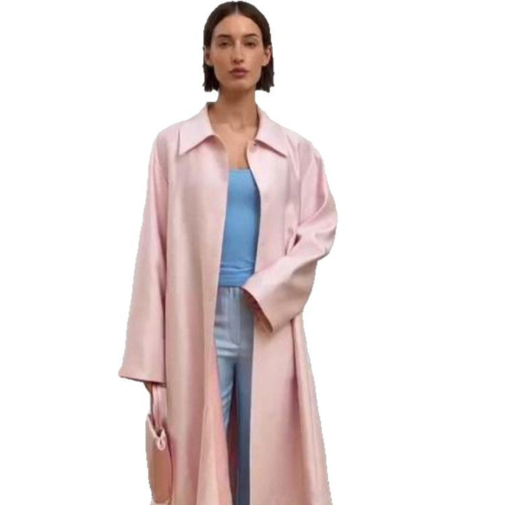 Women’s lightweight satin-like long coat in oversized cut with wide lapels Mune Fashion