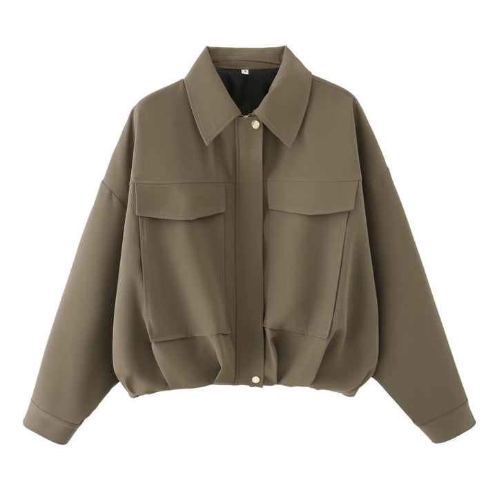 Women's Oversize Utility Jacket with Flap Pockets, Drop Shoulder and Elastic Hem Mune Fashion