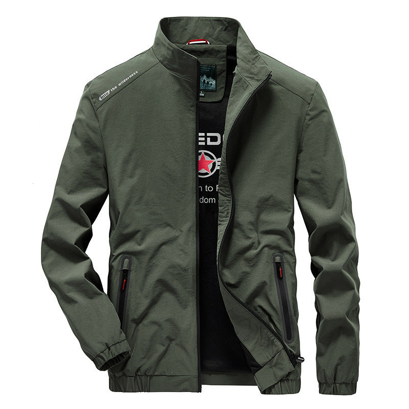 Men's lightweight softshell outdoor jacket with stand-up collar, water-repellent surface and zippered pockets Mune Fashion