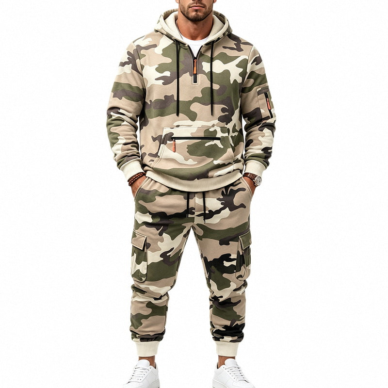Men's Two-Piece Camouflage Tracksuit Set with Hoodie Sweatshirt and Cargo Joggers Mune Fashion