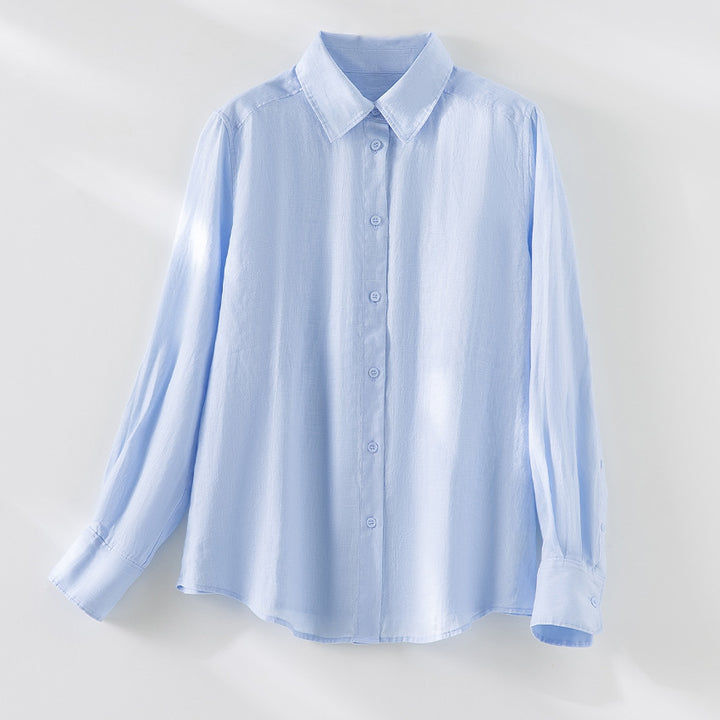 Women Lightweight Oversized Linen Blouse Shirt with Classic Collar and Continuous Button Placket Mune Fashion