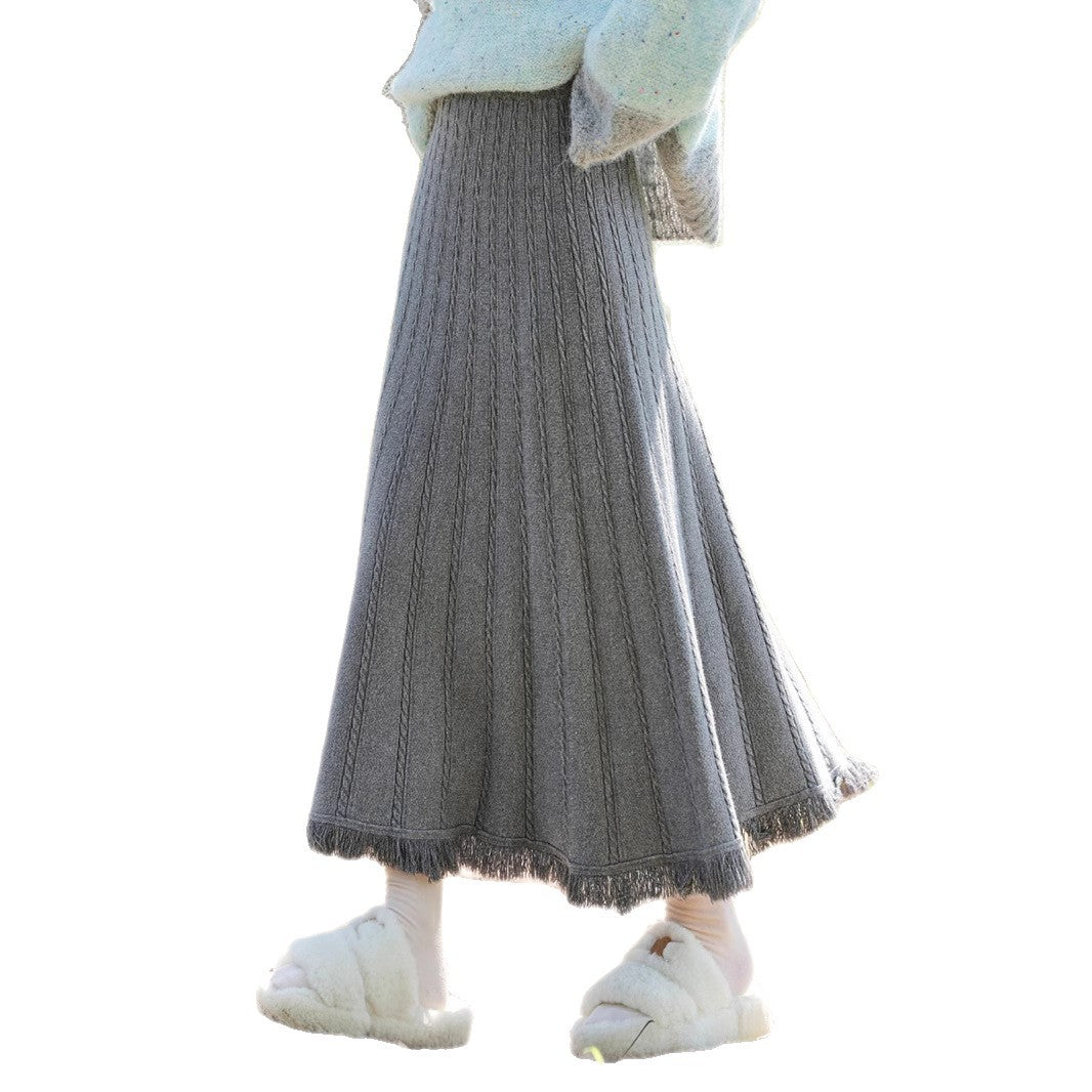 Ladies Long Pleated Skirt with Fringes Mune Fashion