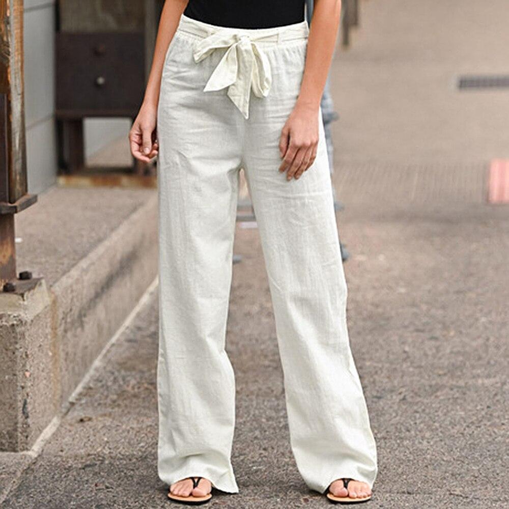 Women's Wide Lounge Pants with High Elastic Waistband and Decorative Tie String Drune