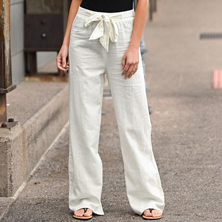 Women's Wide Lounge Pants with High Elastic Waistband and Decorative Tie String Drune