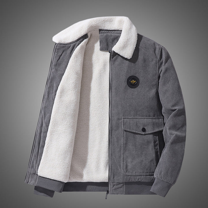 Men's cord jacket with Sherpa lining, notch collar and patch pockets in bomber style Mune Fashion