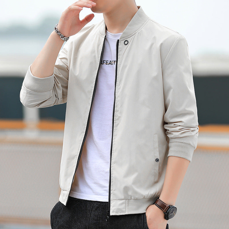 Men's Minimalist Nylon Bomber with Concealed Two-Way Zipper and Ribbed Collar Mune Fashion