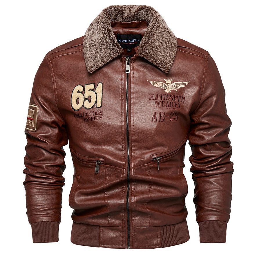 Men's Robust Leather Jacket with Removable Teddy Collar Mune Fashion