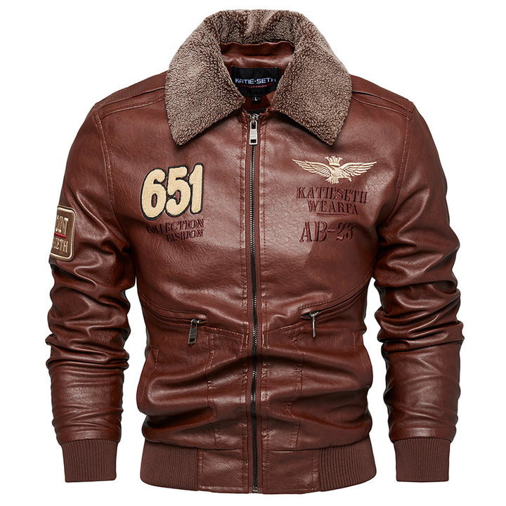 Men's Robust Leather Jacket with Removable Teddy Collar Mune Fashion