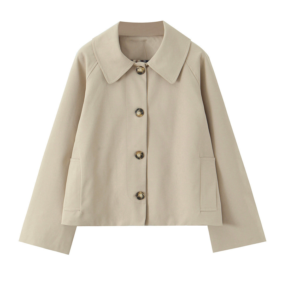 Women's Short Boxy Jacket with Wide Shirt Collar and Continuous Button Placket Mune Fashion