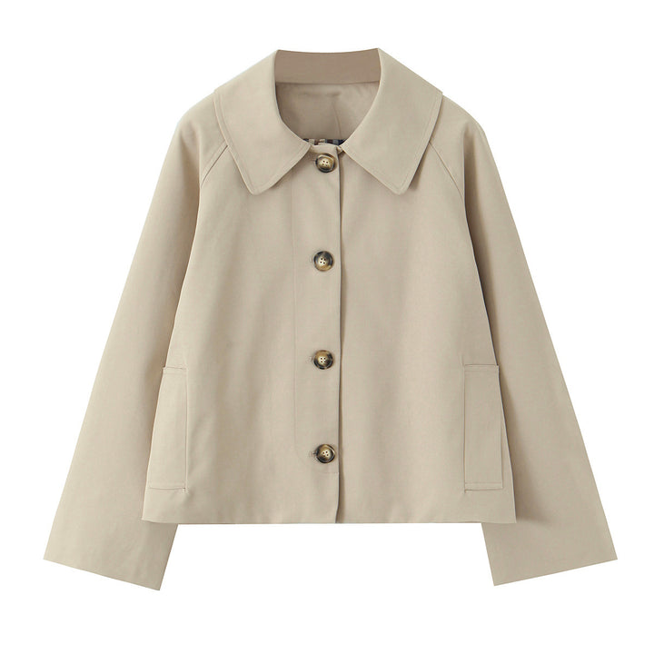 Women's Short Boxy Jacket with Wide Shirt Collar and Continuous Button Placket Mune Fashion
