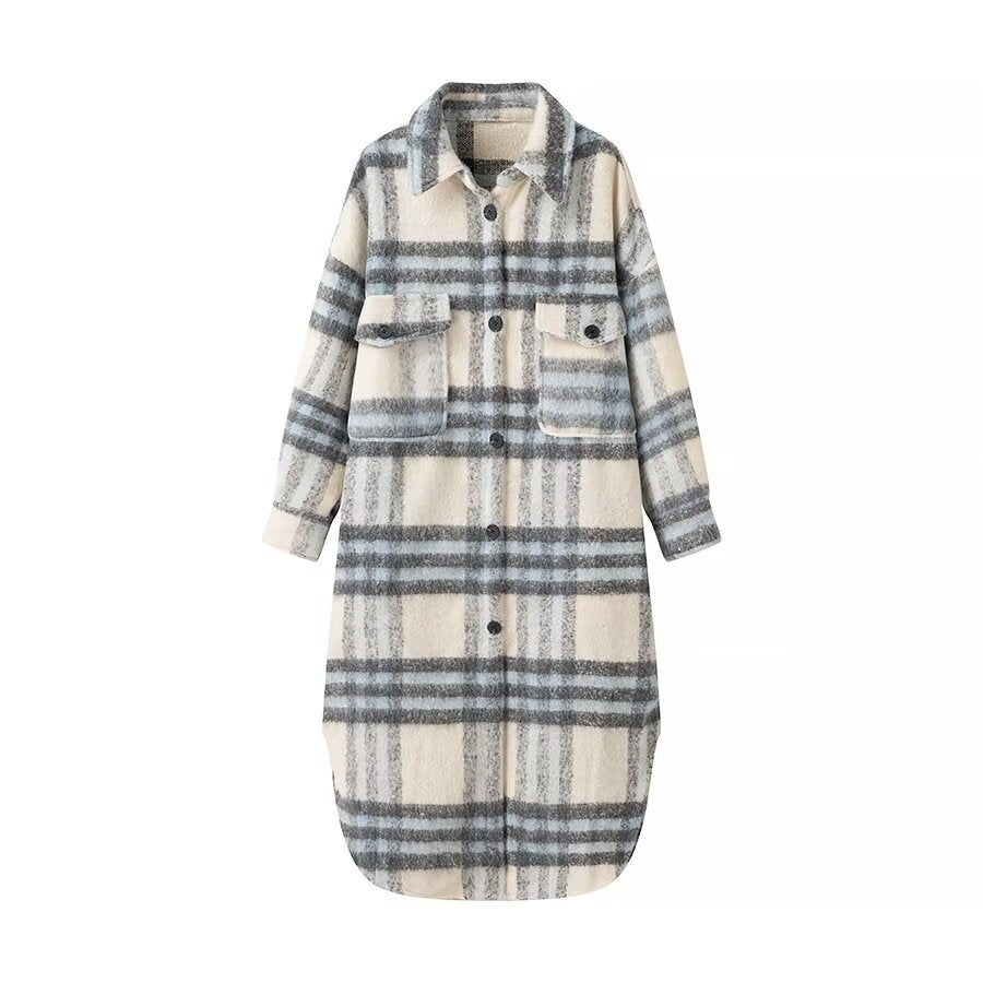 Women's Oversize Shirt Dress Coat made of Wool Blend with Check Pattern Mune Fashion