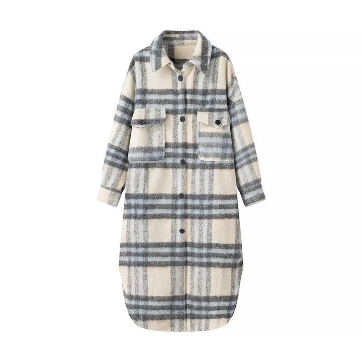 Women's Oversize Shirt Dress Coat made of Wool Blend with Check Pattern Mune Fashion