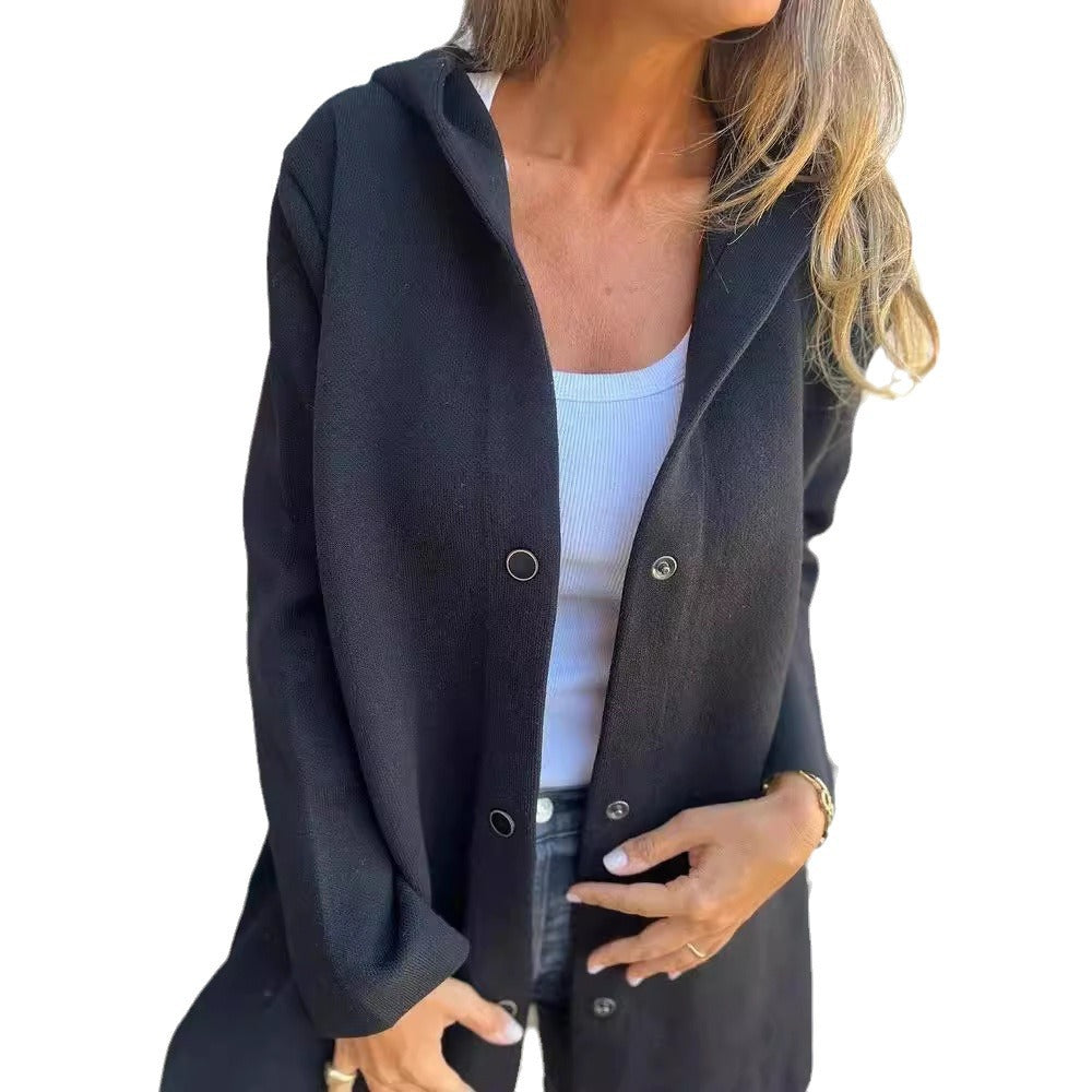 Women's hooded coat with snap button placket and straight oversized cut Mune Fashion
