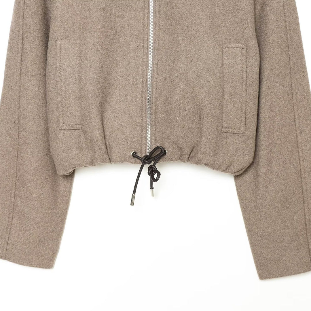 Women's short wool blend jacket with front zipper and drawstring hem Mune Fashion