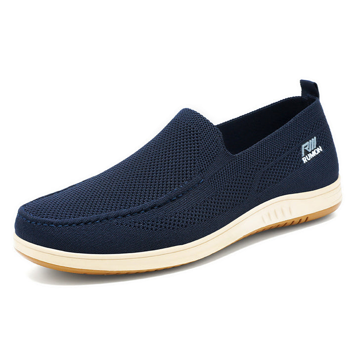 Men's lightweight mesh moccasin slipper with seamless knit upper, memory comfort insole, and slip-resistant flex sole Mune Fashion