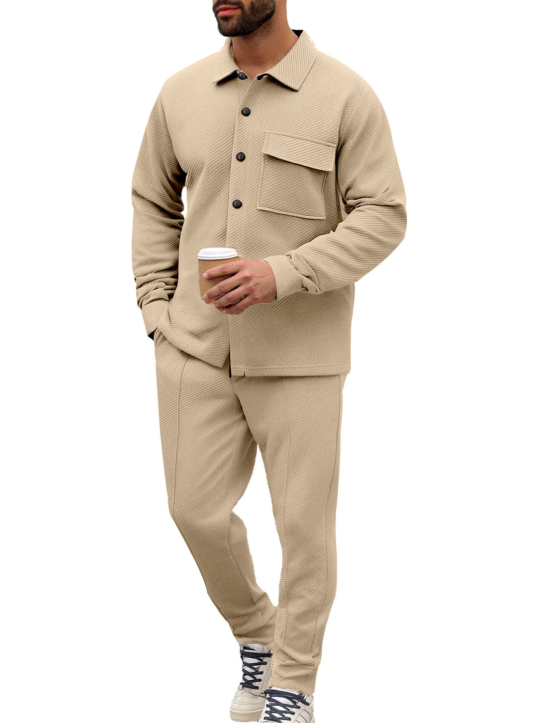 Men's Nan Shirt Jacket Set with Flap Pocket and Tapered Comfort Trousers Mune Fashion