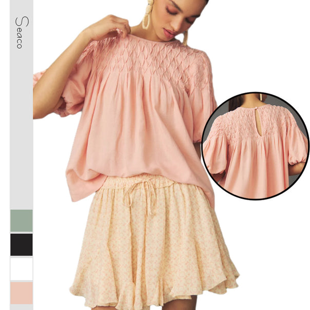 Ladies Lightweight Blouse with Smock Top and Balloon Sleeves Mune Fashion