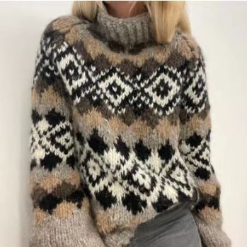 Women's cozy Norwegian knit sweater with stand-up collar and oversized fit Mune Fashion