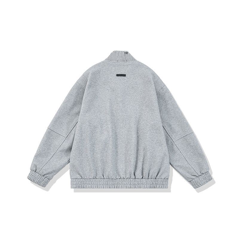 Unisex Boxy Knit Mix Transition Jacket with High Ribbed Collar and Elastic Hem Mune Fashion