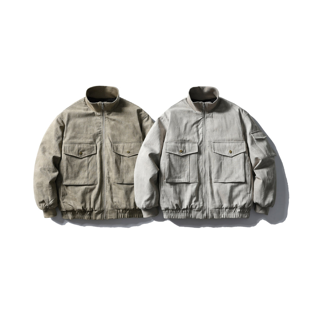 Men's Boxy Utility Blouson Jacket with Stand-up Collar, Cargo Sleeves and Applied Flap Pockets Mune Fashion