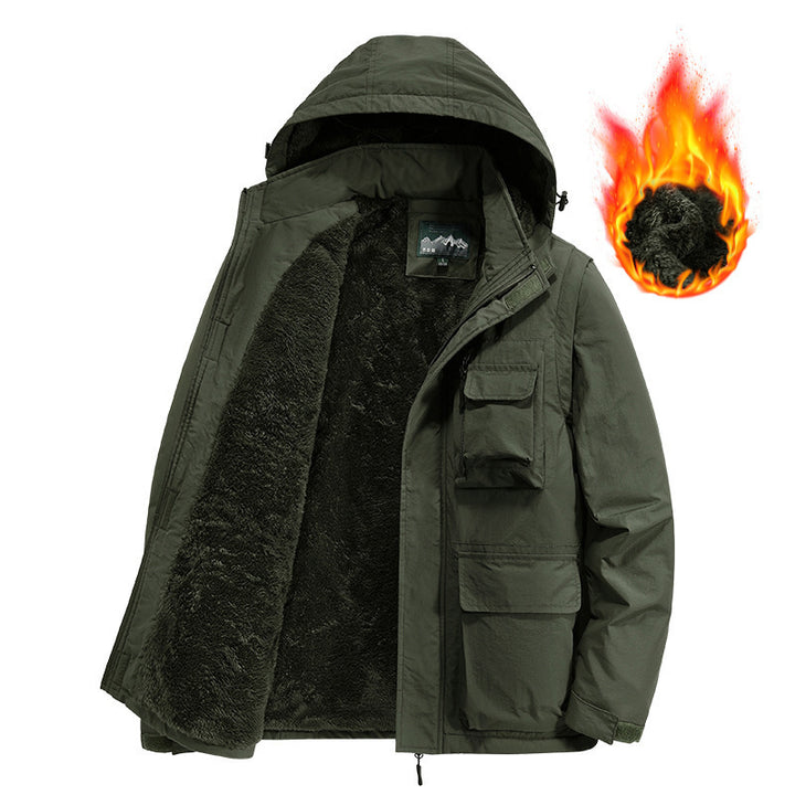 Men's outdoor field jacket with warming teddy lining, multifunctional pockets and hood Mune Fashion