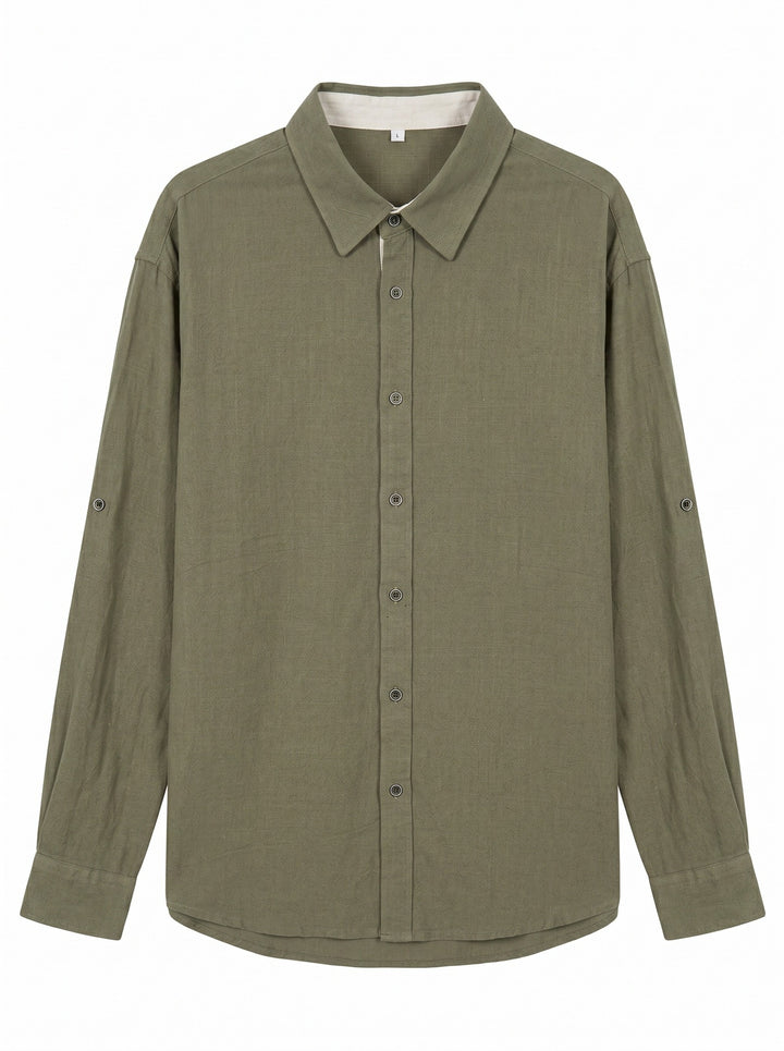 Unisex Lightweight Oversized Shirt in Linen Look with Kent Collar and Sleeve Tab Mune Fashion