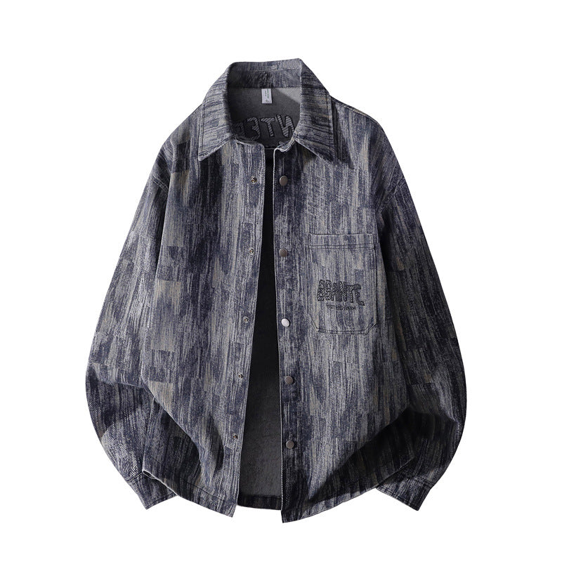 Men's Oversized Shirt Jacket with Structural Print, Snap Button Placket & Patch Chest Pocket Mune Fashion