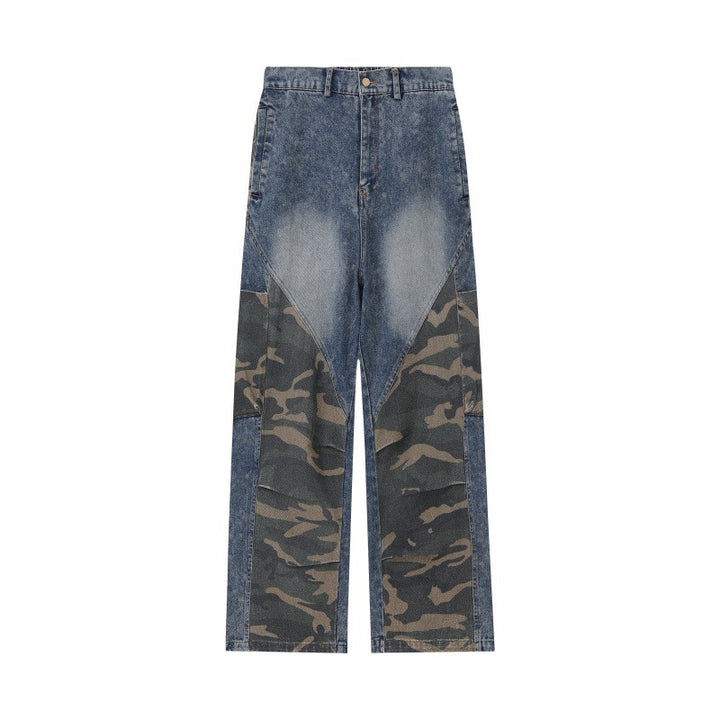 Women Wide High-Waist Denim Cargo Pants with Camouflage Inserts Mune Fashion