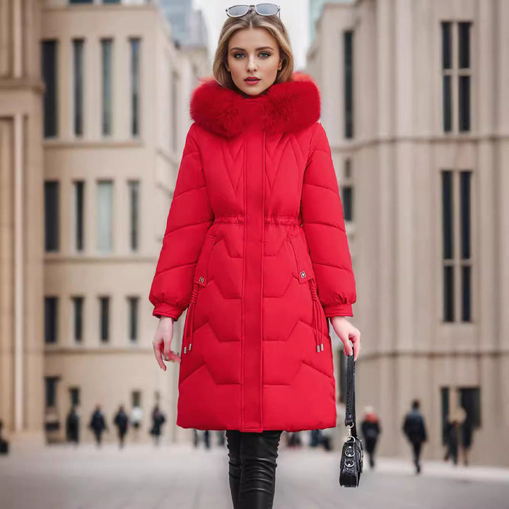 Ladies Elegant and Insulated Winter Coat with Detachable Faux Fur Collar Mune