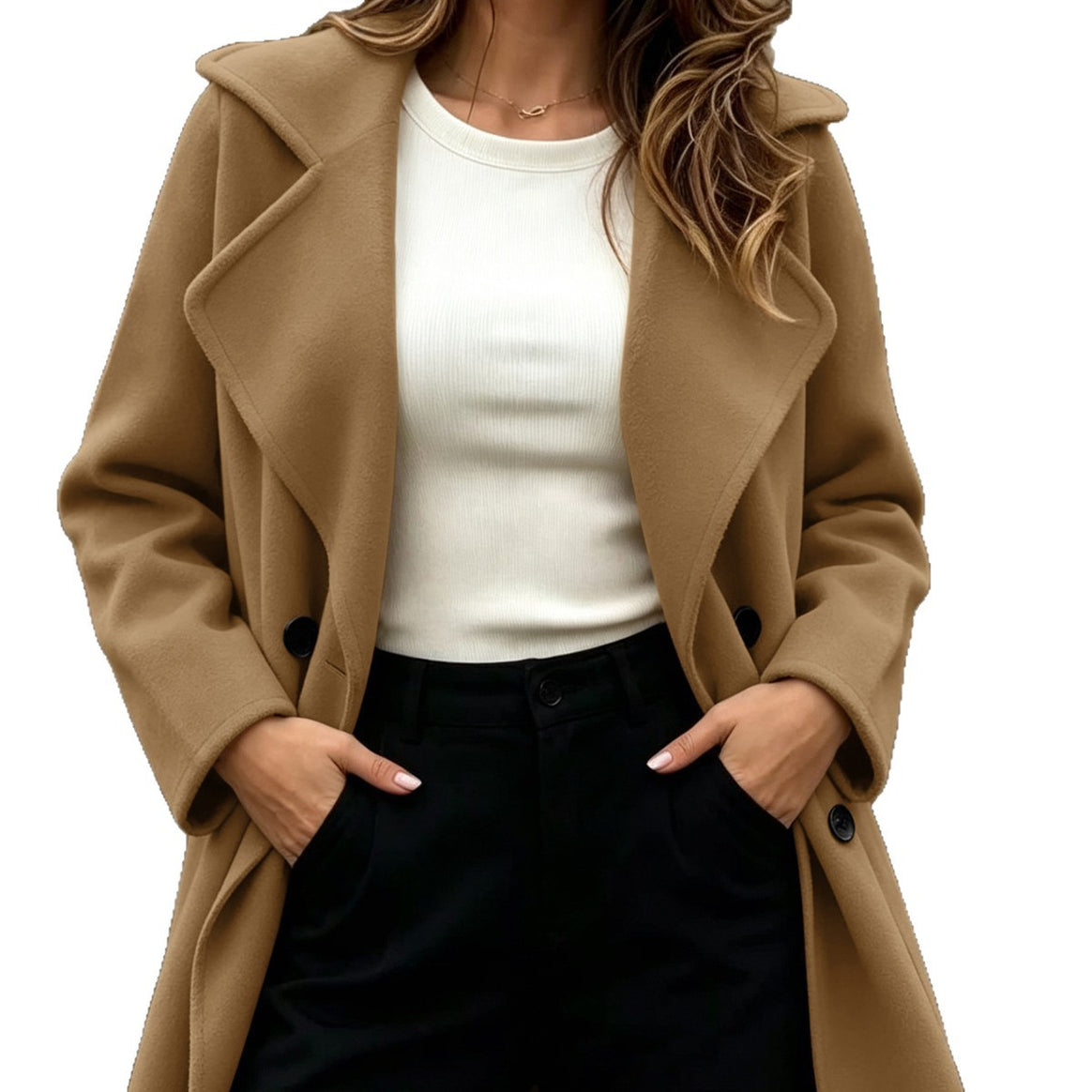 Women's Double-Breasted Wool Coat with Oversized Lapels Mune Fashion