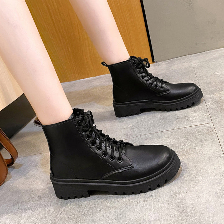 Women's Lace-Up Biker Ankle Boots with Platform Sole Mune Fashion