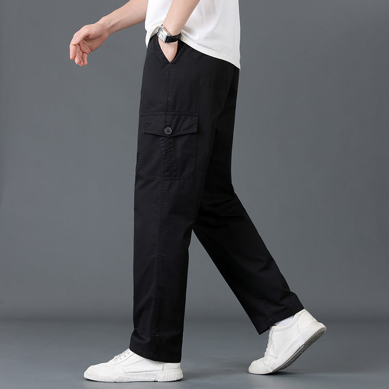 Men's Lightweight Cotton Utility Cargo Pants with Elastic Waistband and Straight Leg Mune Fashion