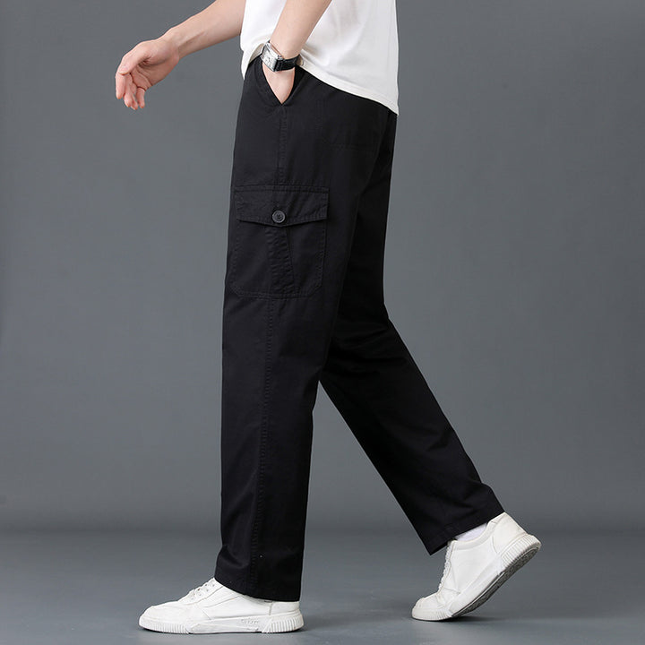 Men's Lightweight Cotton Utility Cargo Pants with Elastic Waistband and Straight Leg Mune Fashion