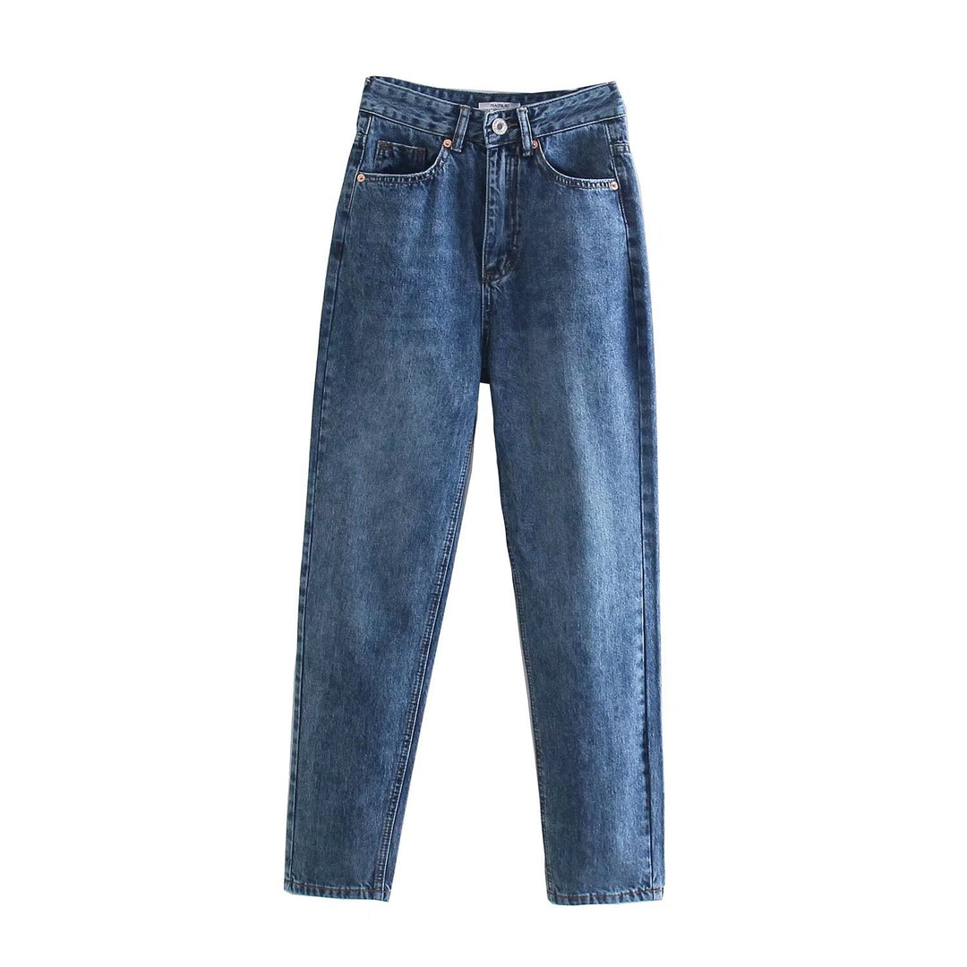 Women's High-Waisted Denim Jeans with Tapered Leg Mune Fashion