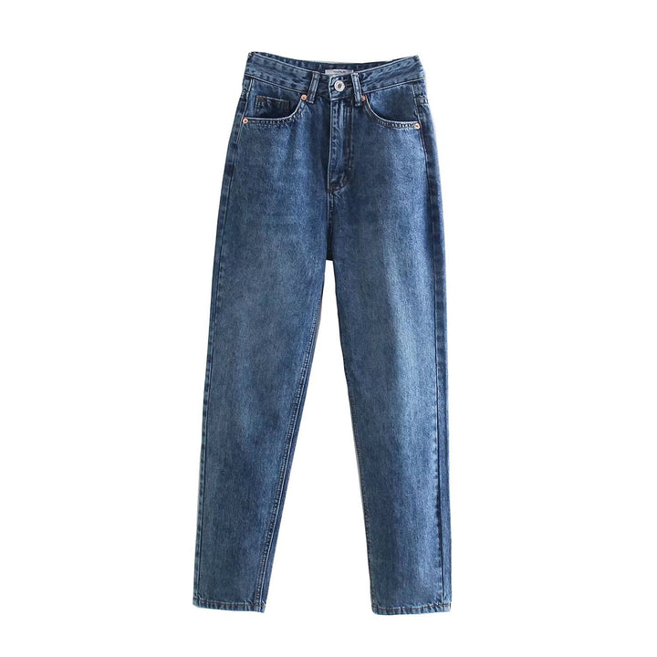 Women's High-Waisted Denim Jeans with Tapered Leg Mune Fashion