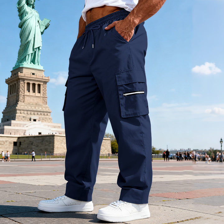Men's cargo leisure trousers with elastic waistband, drawstring & zip pockets Mune Fashion