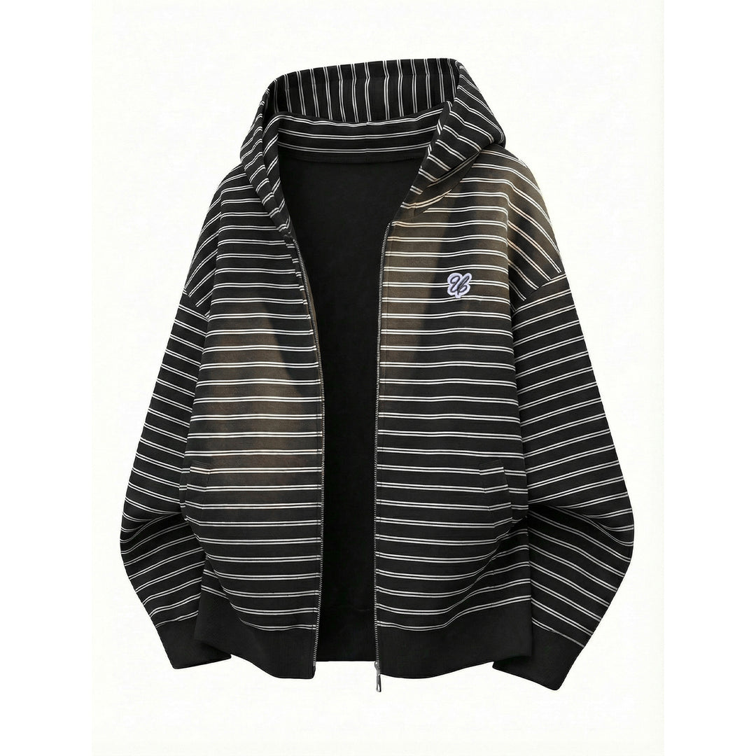 Unisex Hoodie Sweat Jacket with Zipper and Fine Stripes Mune Fashion