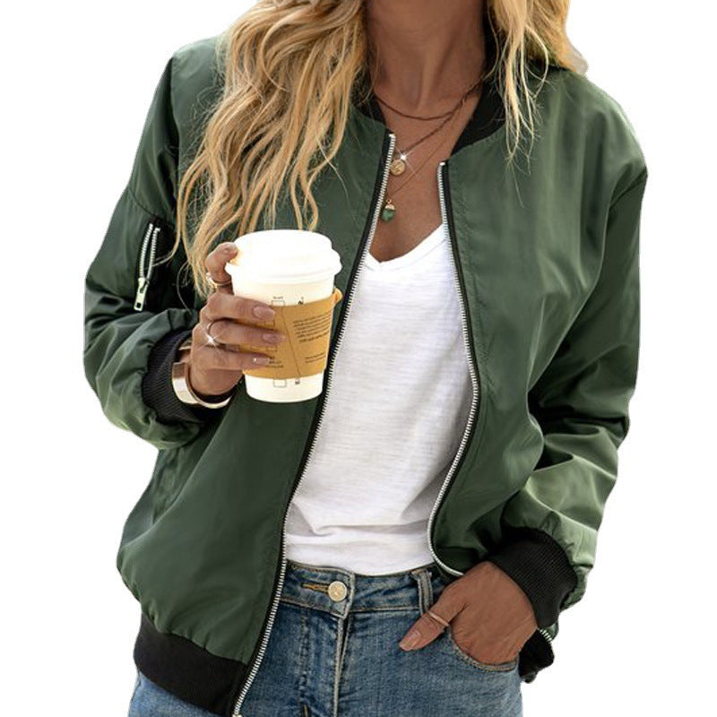 Women nan lightweight bomber jacket with zipper, ribbed cuffs and sleeve pocket Mune Fashion
