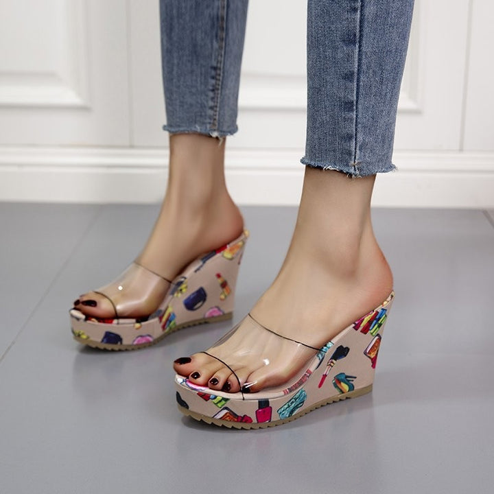 Women's Nan PVC Belts Wedge Sandals with Floral Printed Wedge Sole and Ergonomic Comfort Footbed Mune Fashion