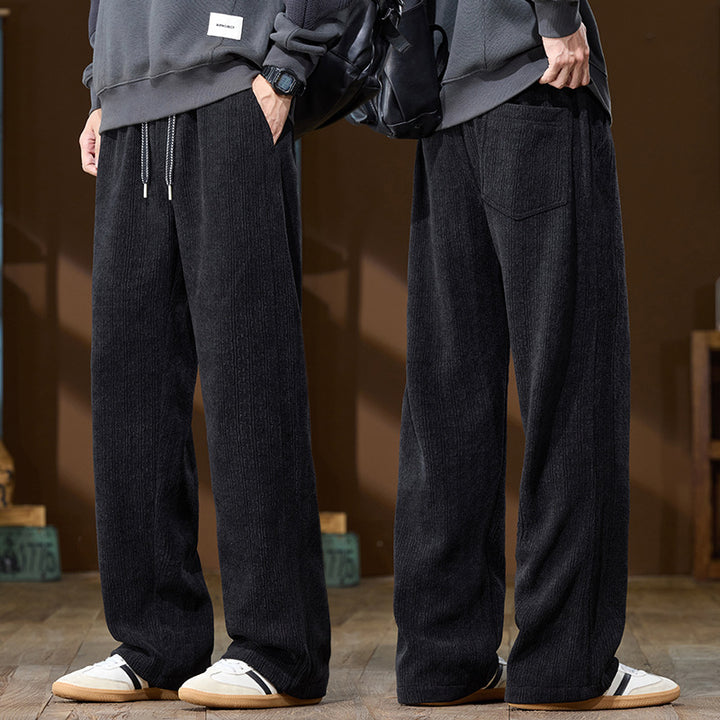 Men's Wide-Cut Lounge Pants made of Ribbed Structured Fabric with Elastic Waistband and Drawstring Mune Fashion