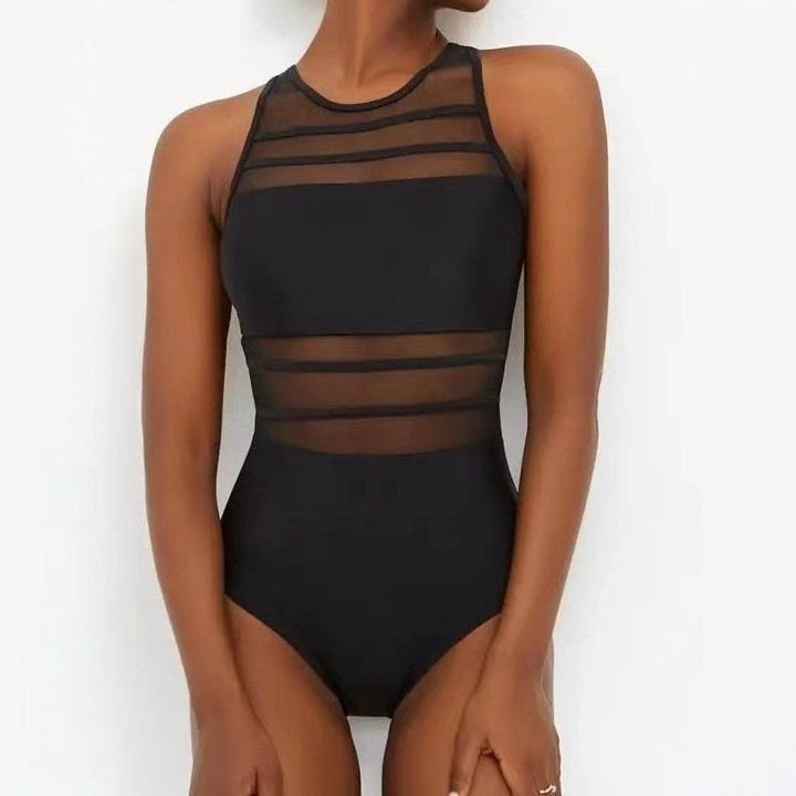 Damen Sportlicher Hochgeschnittener Einteiler mit Transparentdetails Echo Archiv